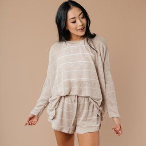 Lightweight Striped Pullover In Taupe